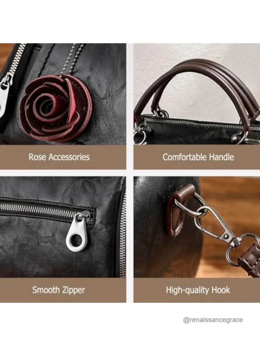 Retro Tote Handbag Women Shoulder Crossbody Bag with Vintage Floral Charm PU